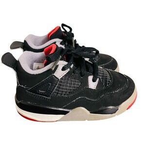 Jordan 4 Retro Bred Black Fire Red Cement Grey Toddler Shoes 8C BQ7670-060